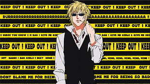 yellow haired male anime character, anime, Durarara!!, Heiwajima Shizuo, typography HD wallpaper