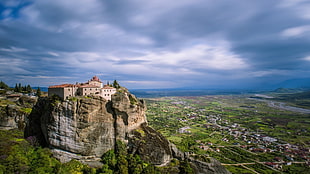 mountain, architecture, castle, clouds, rock