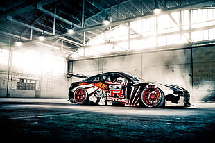 sports car inside building, car, Nissan, Nissan GTR, Nissan Skyline GT-R HD wallpaper