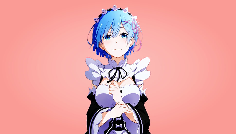 Female anime character with blue short hair digital wallpaper, Rem (Re ...