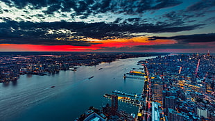 aerial view of city during dawn HD wallpaper