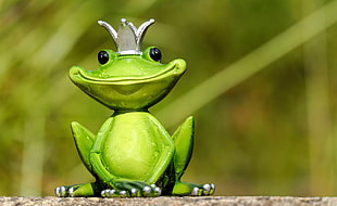 selective focus of green king frog figurine HD wallpaper