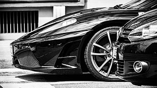 black sports car, Ferrari F430, Ferrari, car, monochrome
