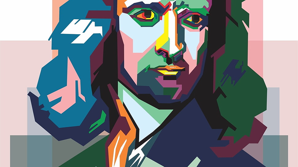 multicolored figurative painting, men, face, portrait, Isaac Newton HD wallpaper