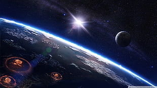 Planet Earth and Moon digital wallpaper, space, atomic bomb, digital art, apocalyptic HD wallpaper