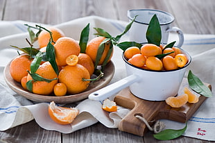 orange fruits on plate and dipper HD wallpaper