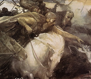 man riding horse painting, painting, medieval, war, horseman HD wallpaper