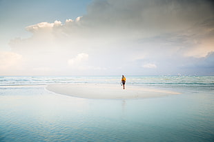 man standing on sand between beach, cuba HD wallpaper
