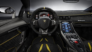 black and yellow car center console HD wallpaper