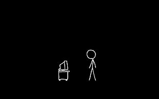 person and computer monitor illustration, black background, monochrome, minimalism, xkcd HD wallpaper