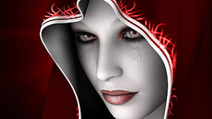 close-up photo of woman character with red veil HD wallpaper