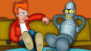 gray robot character illustration, Futurama, Bender, Philip J. Fry HD wallpaper