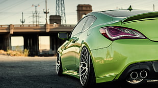 green Hyundai Genesis coupe, car, Stance, Hyundai Genesis